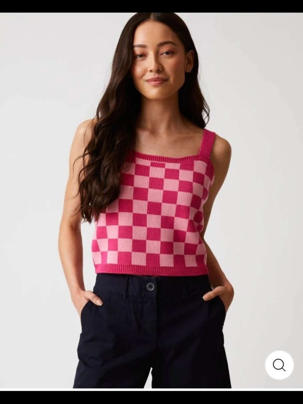 Checkerboard Knit Tank Top - Pink